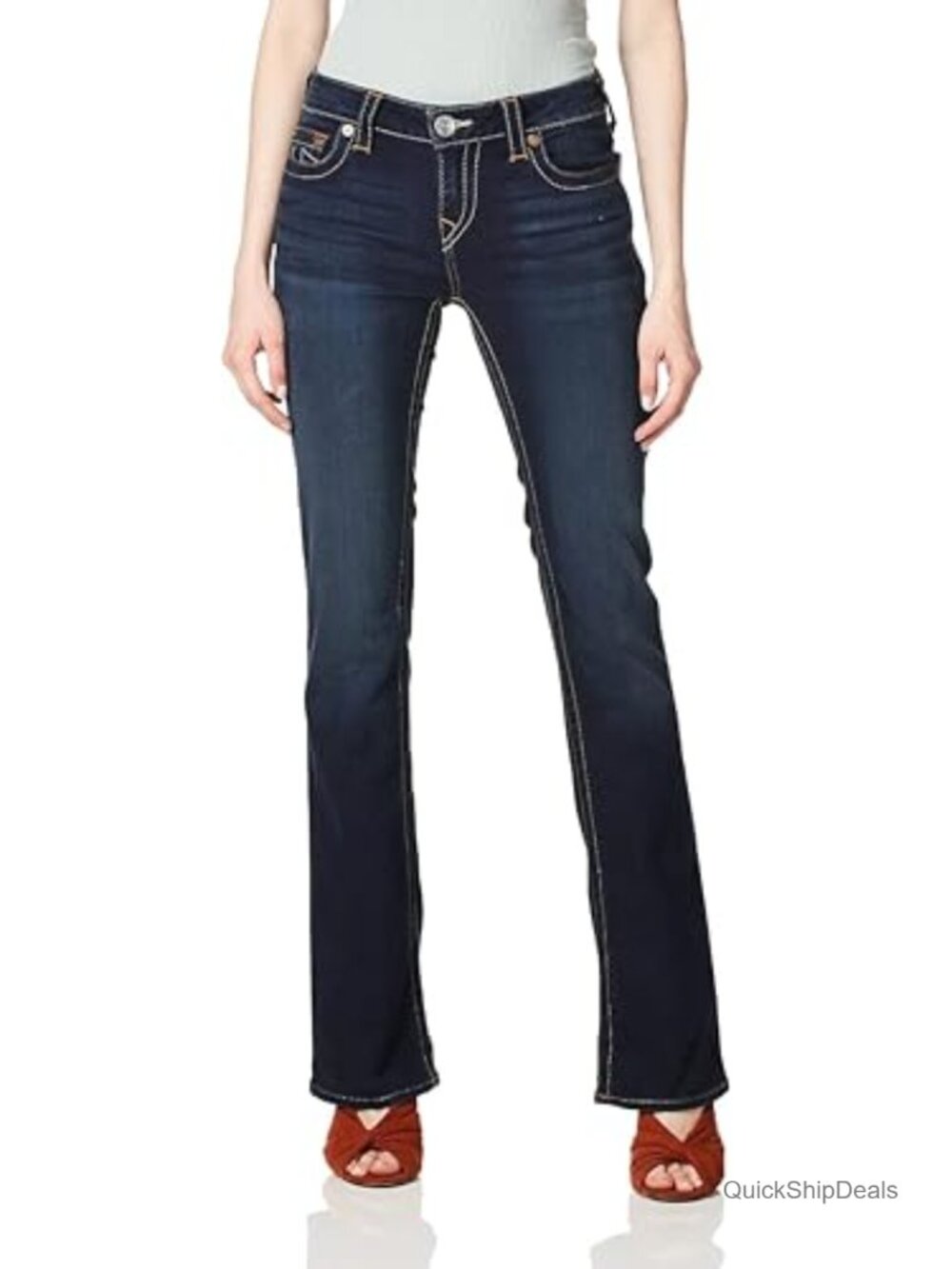 Mid Rise Bootcut Jeans Stretch Denim 8.5" Rise 18.5" Leg Opening